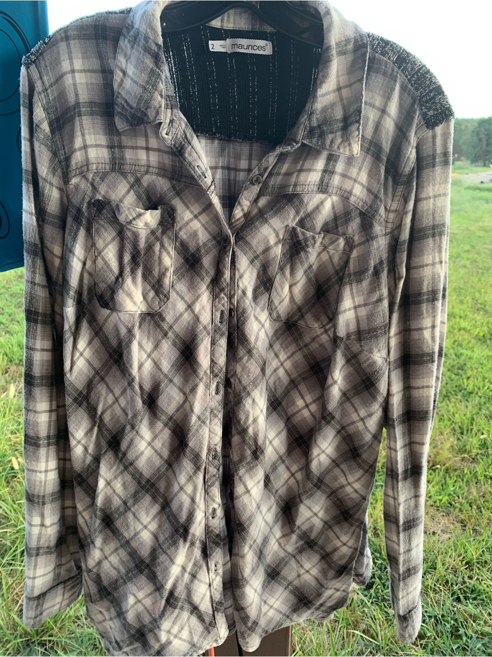 Maurices Black & White Plaid Button-Down Shirt